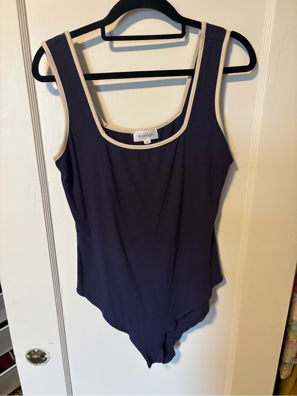 Kaileigh Navy Ribbed Tank with Cream Trim